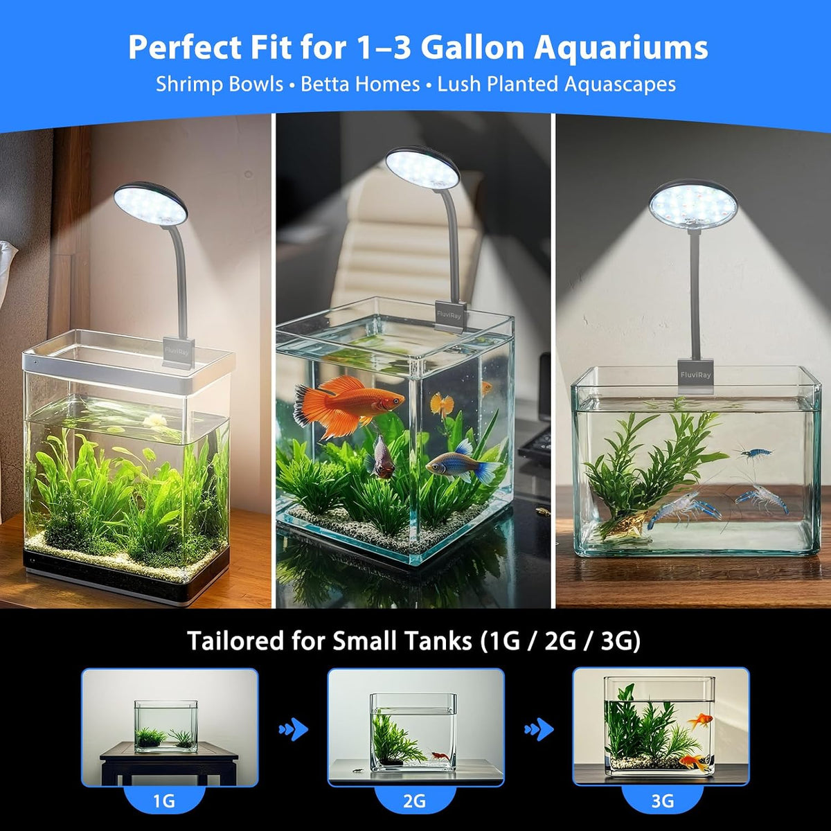 Mini Clip-On Aquarium Light 7W USB Dimmable Fish Tank Lamp with 3 Light Modes (White/RGB/Full Spectrum), 9-Level