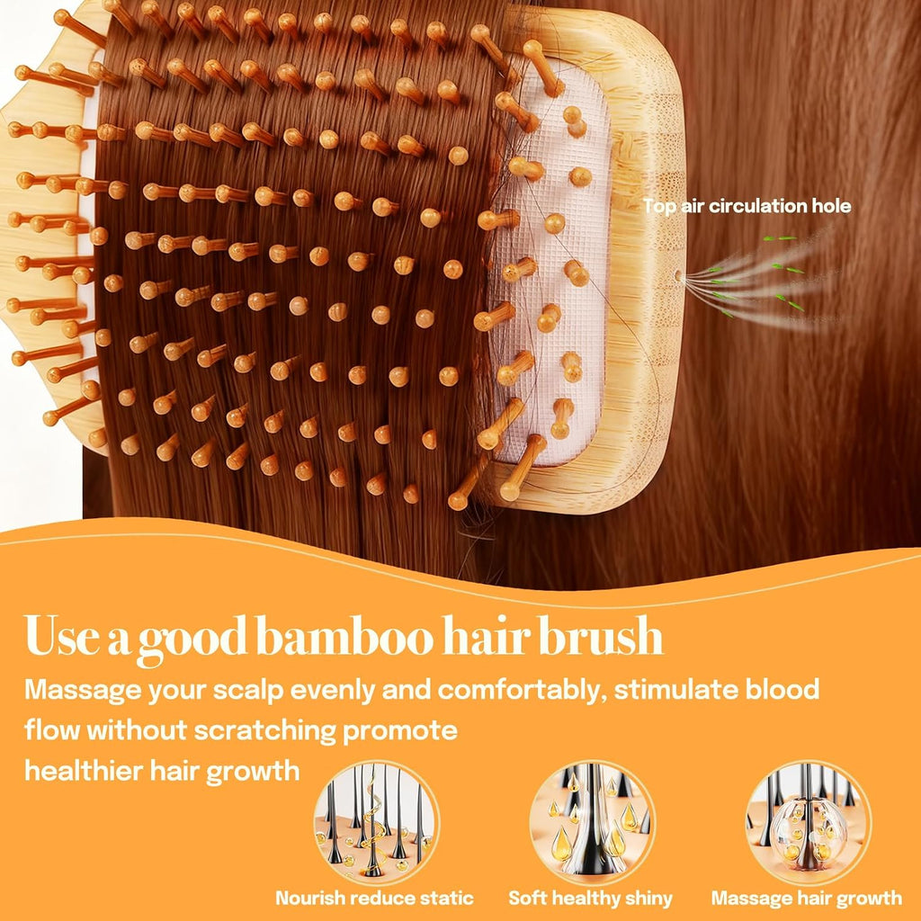 Hair Brush Set with Bamboo Detangling Brush and Boar Bristle Brush | 2 Pack HairBrush Set for Women Men Kids, Bamboo