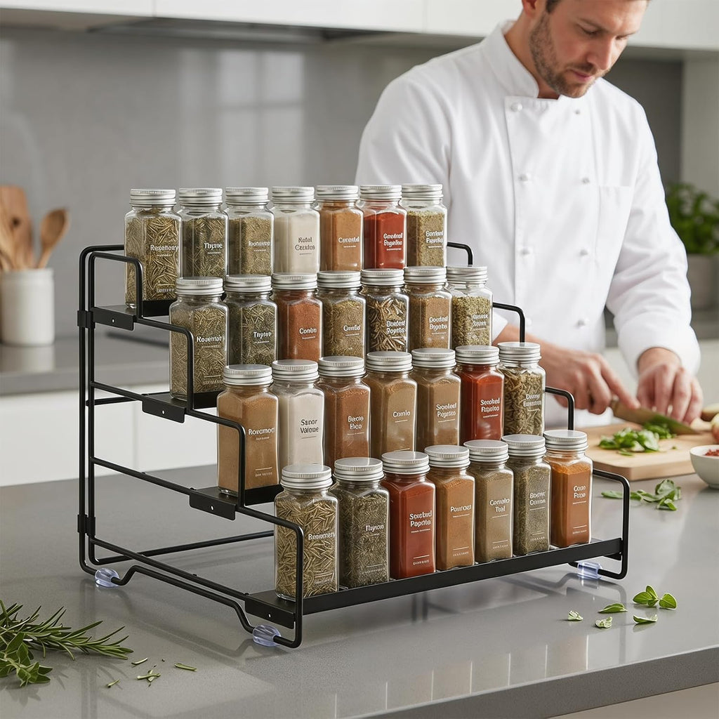 Spice Rack Organizer for Cabinet, Tiered Adjustable Spice Shelf Organization, Metal Seasoning Rack for Kitchen