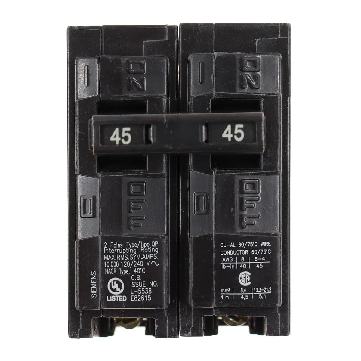 Siemens -HI Q245 45-Amp Double Pole Type QP Circuit Breaker, black