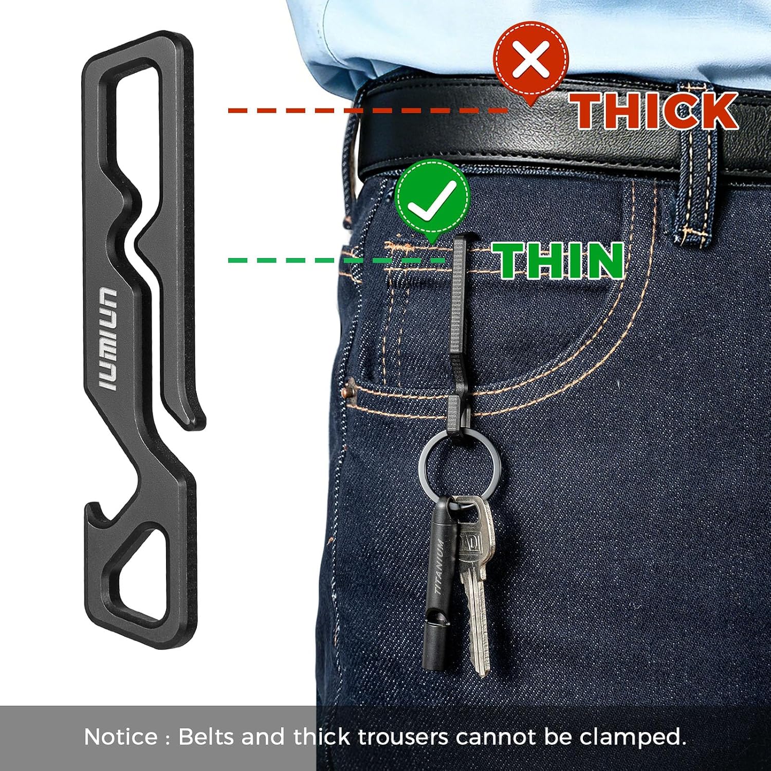 Grade 5 Titanium Anti-Lost Pocket Key Clip for Pants Bags | Light Grade 5 titanium, Anti-deformation, Rust &