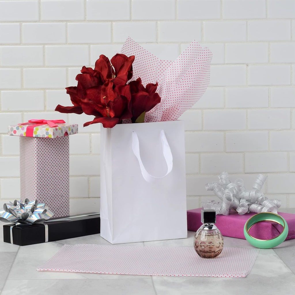 Small White Gift Bags with Handles, 6x3x9 In, 50 Pack