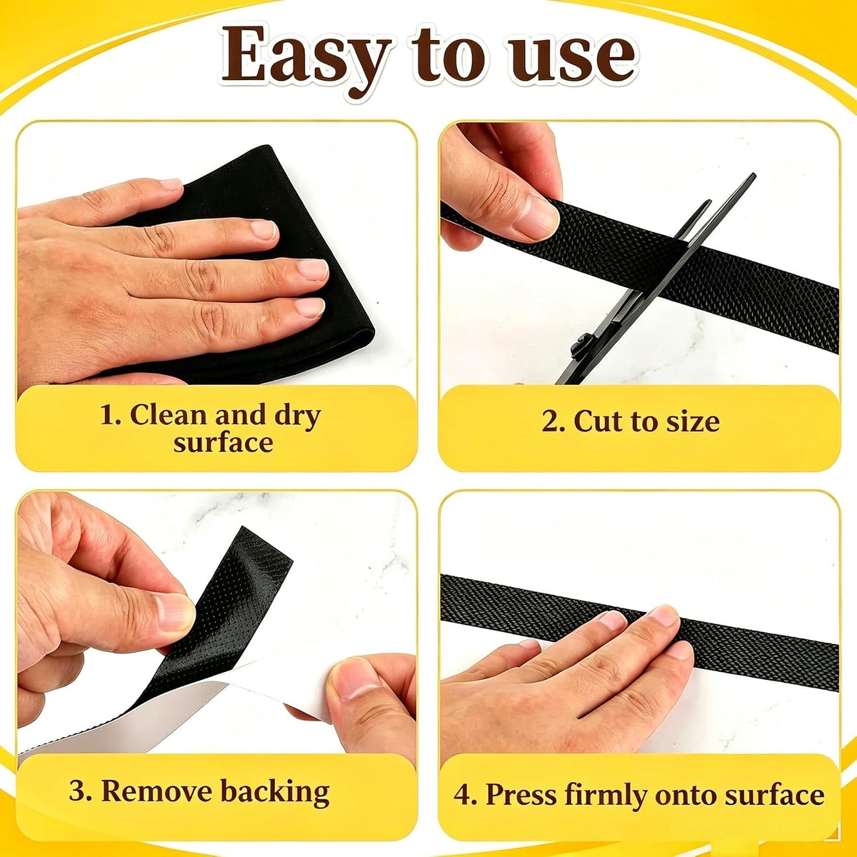 Black Rubber Grip Tape 4 Inch, 10Ft, Non-Abrasive Waterproof Anti Slip Tape, Strong Adhesive Non Slip Tape for