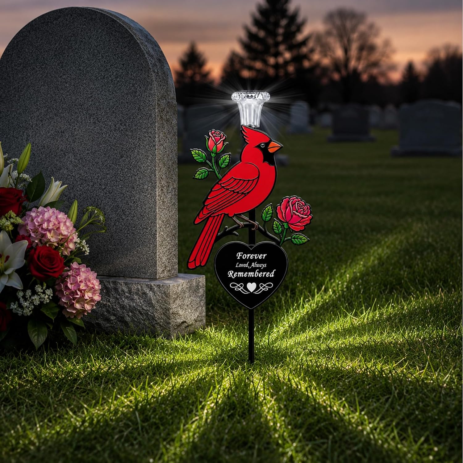 Solar Cardinal Memorial Stake,Metal Cemetery Decoration