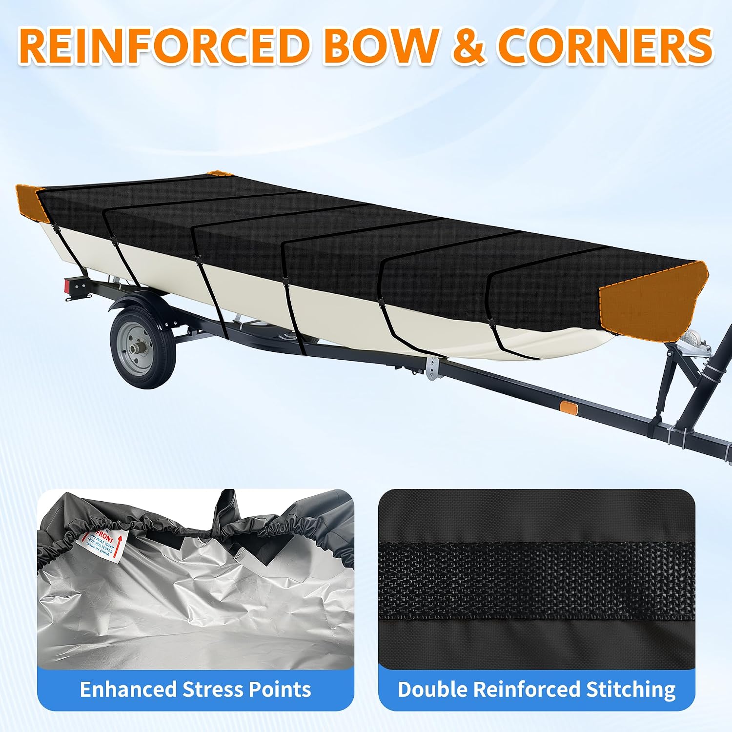 iCOVER Jon Boat Cover 16ft, Heavy Duty Waterproof Marine Grade Polyester Canvas Mooring Cover, Anti-UV Trailerable