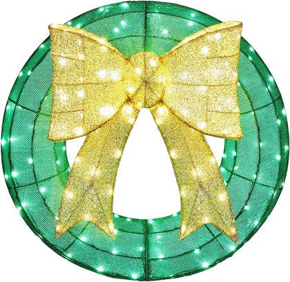 24in Pre Lit Christmas Wreath for Front Door Mantel & Stair Railing with Lights Indoor Outdoor Doorway Decor