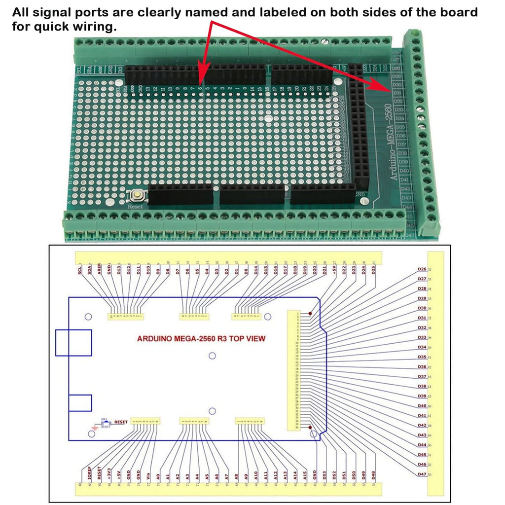 Mega 2560 R3 Prototype Screw Terminal Block Board Pre-soldered Kit