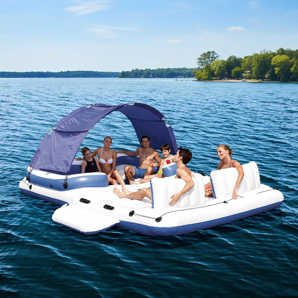 CoolerZ Tropical Breeze Party Island, Large 6 Person Adult Inflatable Lounger Lake Float