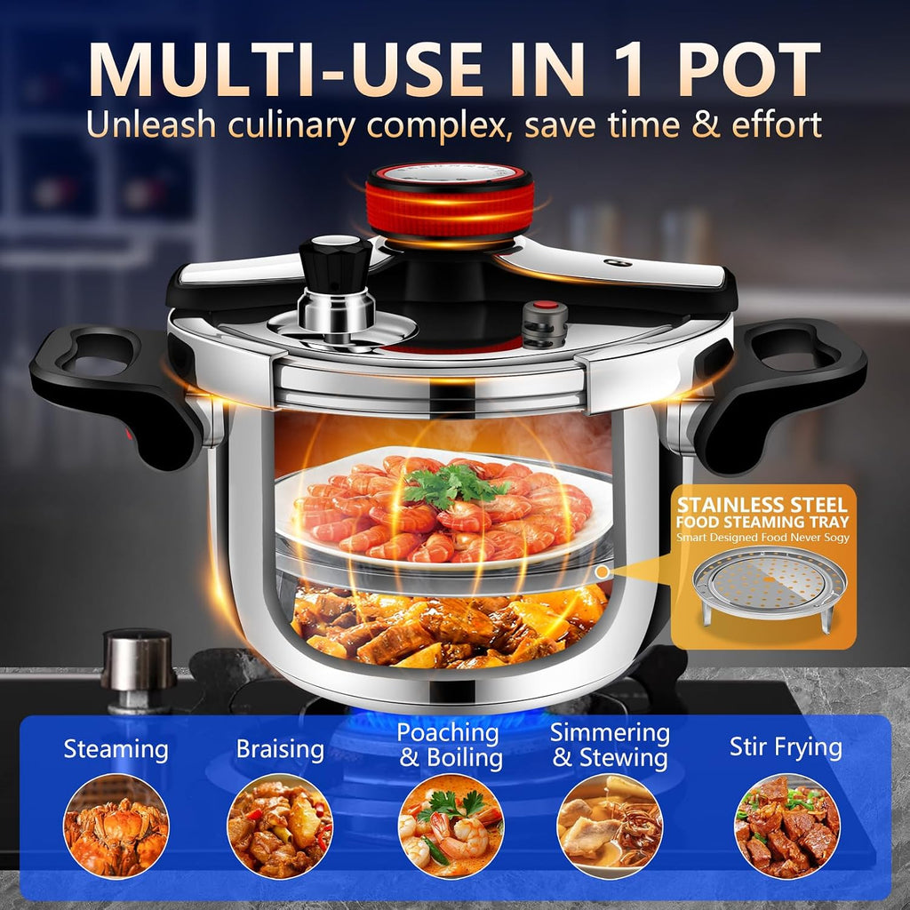 12.68qt Commercial Grade Stainless Steel Pressure Canner Pot, All-Round Multi Safety Protection Design, Extra Large
