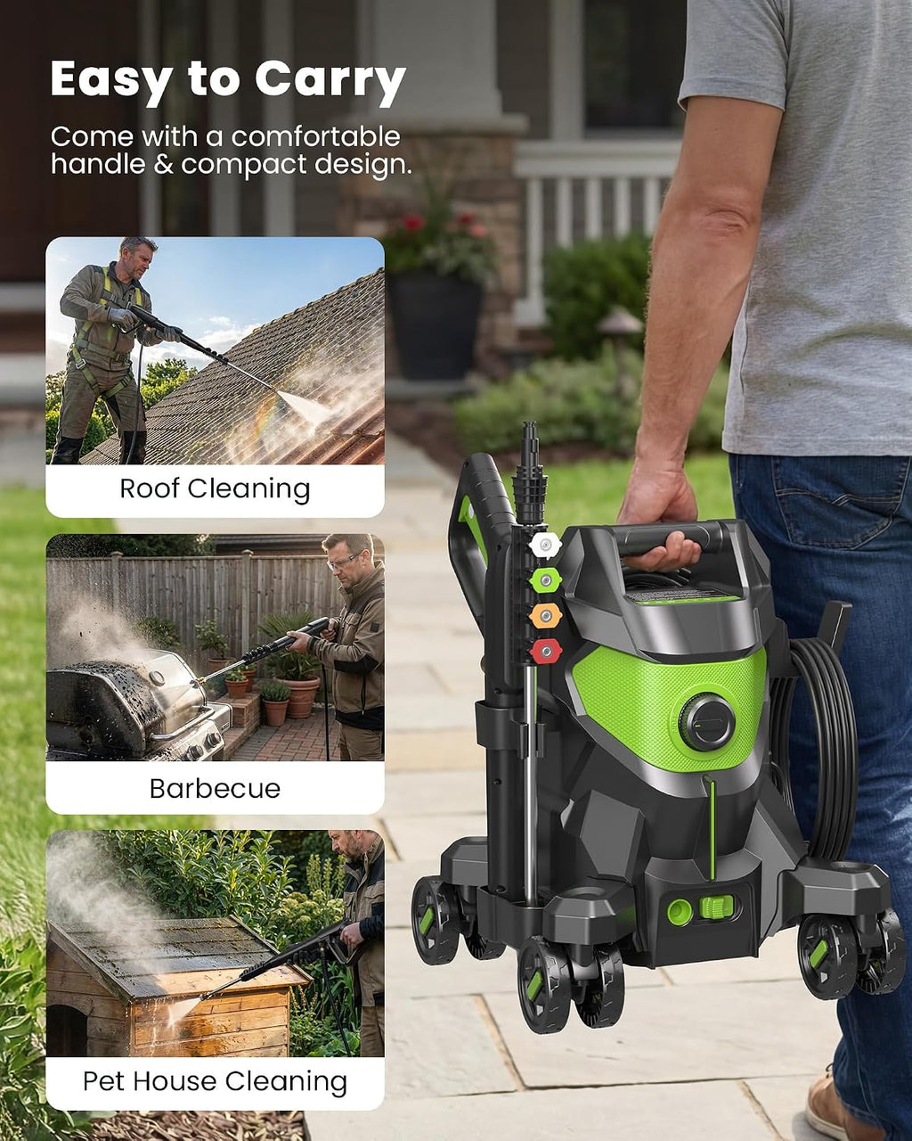Pressure Washer, KVAOK Power Washers Foam Cannon & 4-Wheel Compact Cleaner | 5000PSI, 3.0GPM High Pressure Washers