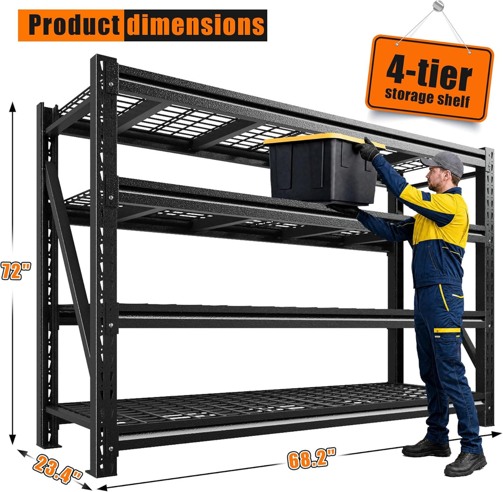 5080LBS Heavy Duty Garage Shelving, 68.2''W Large Metal Storage Shelves with Steel Industrial Structure, Adjustable