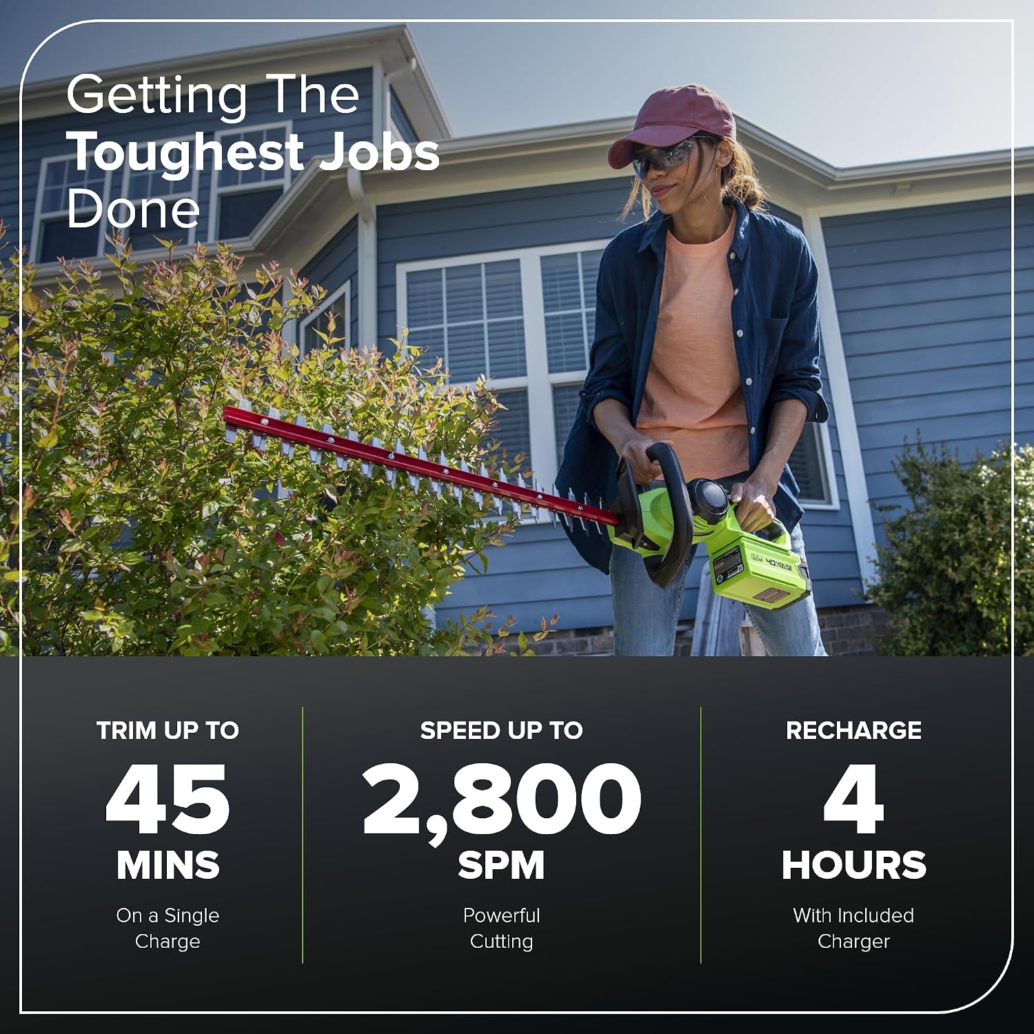40V 24" Cordless Hedge Trimmer (1" Cutting Capacity), 2.0Ah USB Battery and Charger Included