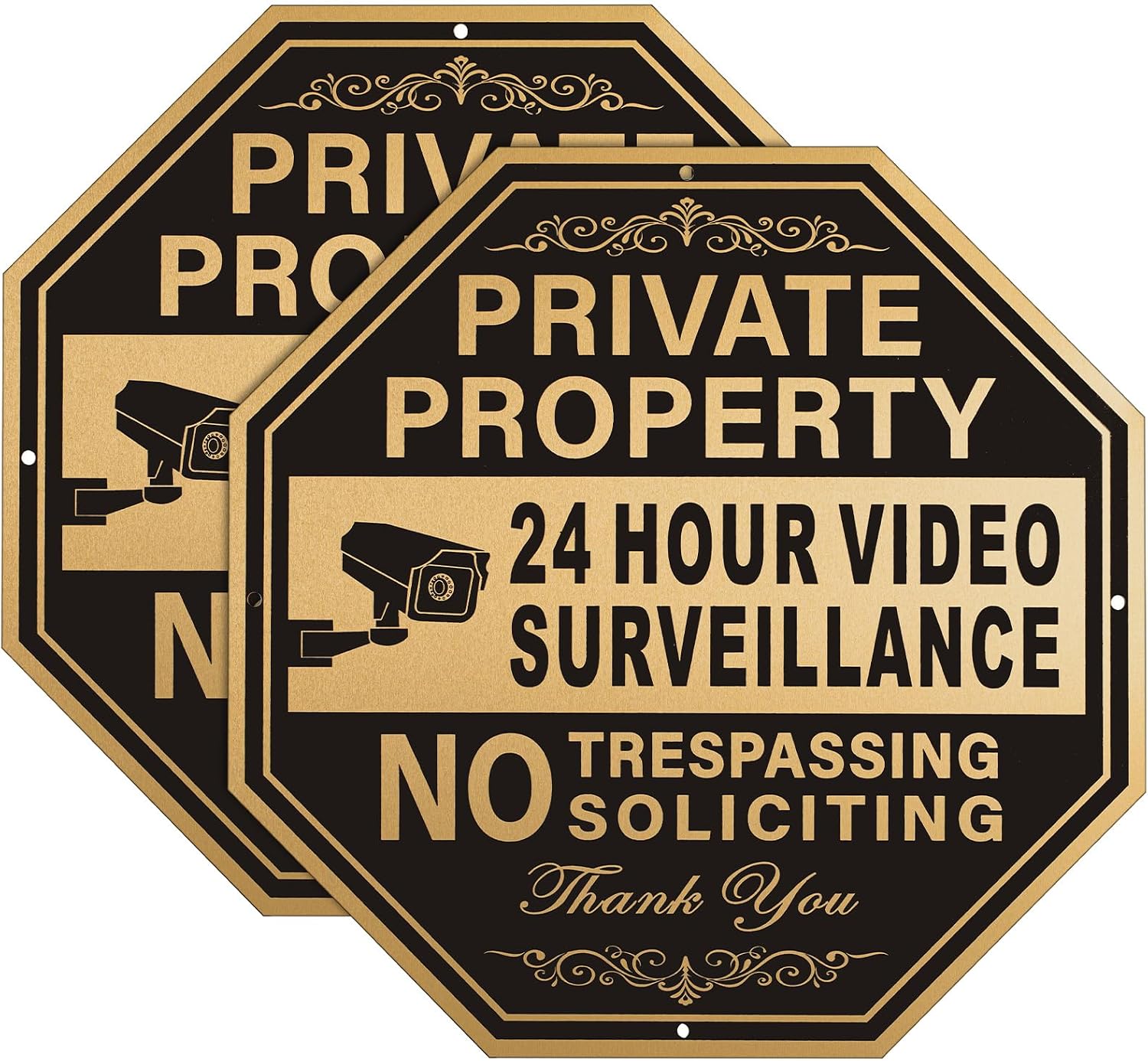 2 Pcs No Trespassing Sign 10 x 10 Inch Private Property Signs 24 Hours Video Surveillance Aluminum Security No