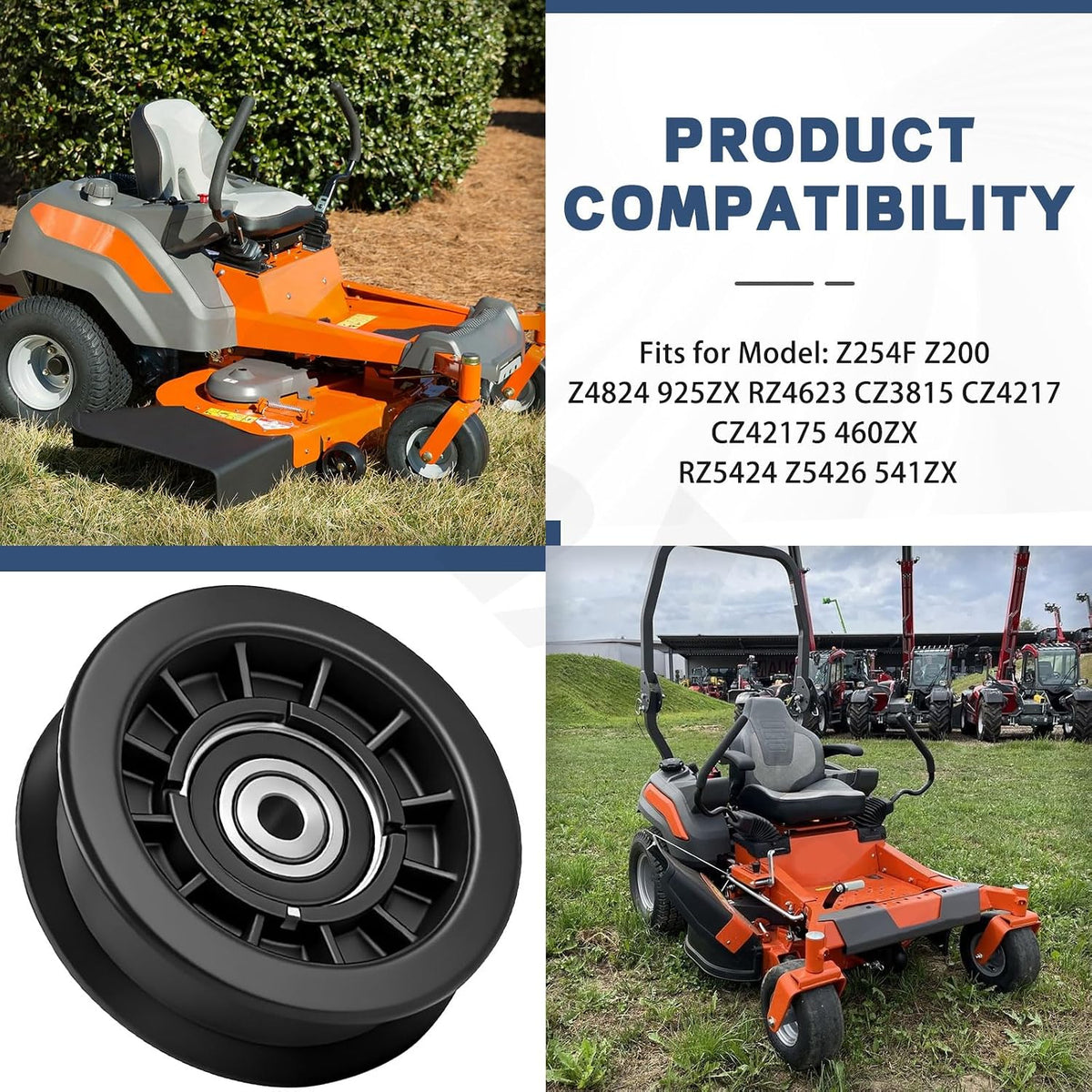 539110311 Idler Pulley Kit & 539110411 Drive Belt Compatible with Husqvarna Z254F Z200 Z4824 925ZX RZ4623 CZ3815 CZ4217 Lawn Mowers 12400 14259 607163