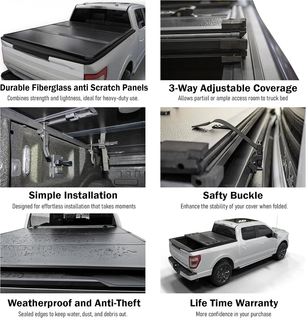 Toptiny Hard Folding Truck Bed Tonneau Cover|HTF082|Fits 1999-2016 Ford F-250 F-350 Super Duty 8FT Bed (98")