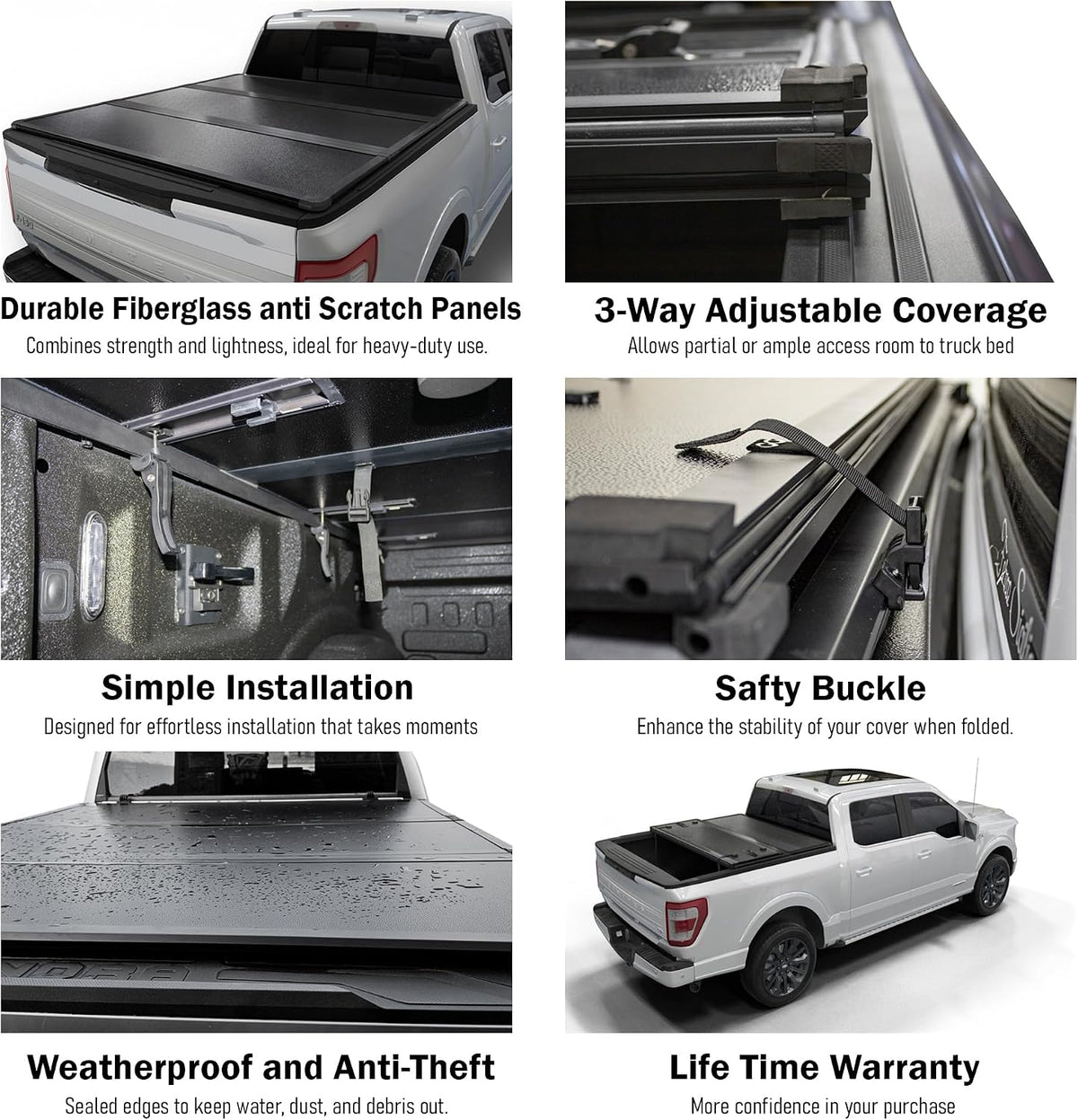 Toptiny Hard Folding Truck Bed Tonneau Cover|HTF082|Fits 1999-2016 Ford F-250 F-350 Super Duty 8FT Bed (98")