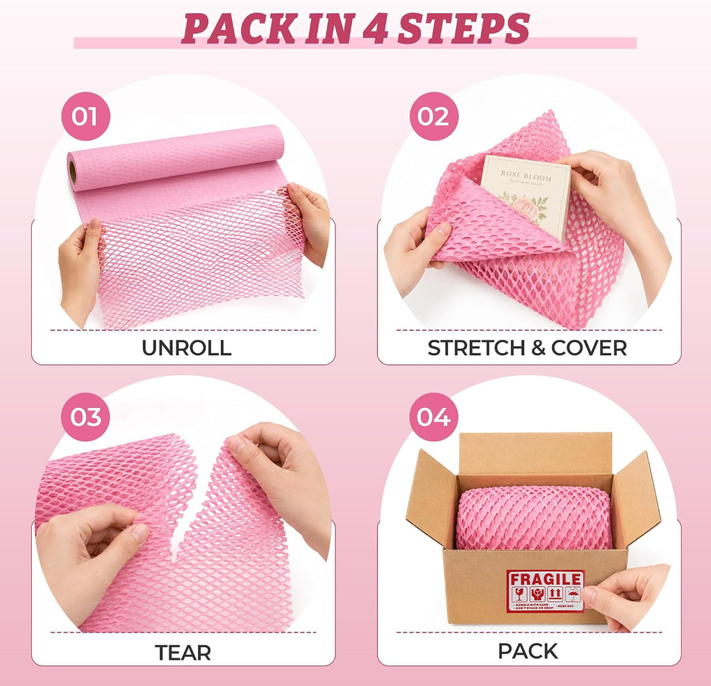 Honeycomb Packing Paper Eco-Friendly: 12" x 100' for Moving Packing | Pink Paper Wrap, Expands to 160', Bubble Wrap