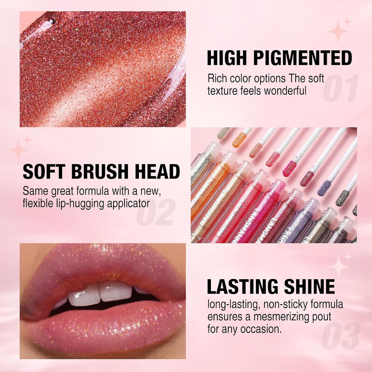 6 Colors Diamond Glitter Lip Gloss Set,Long Lasting High Shine Shimmer Liquid Lipstick Set,Hydrating,Moisturizing Lip
