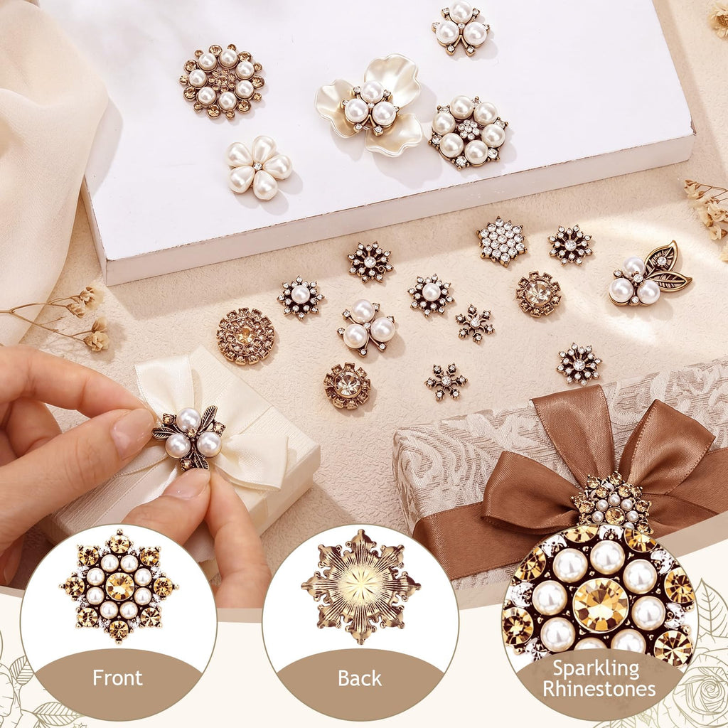 40 Pcs Rhinestone Button Flat Pearl Embellishment,Bronze