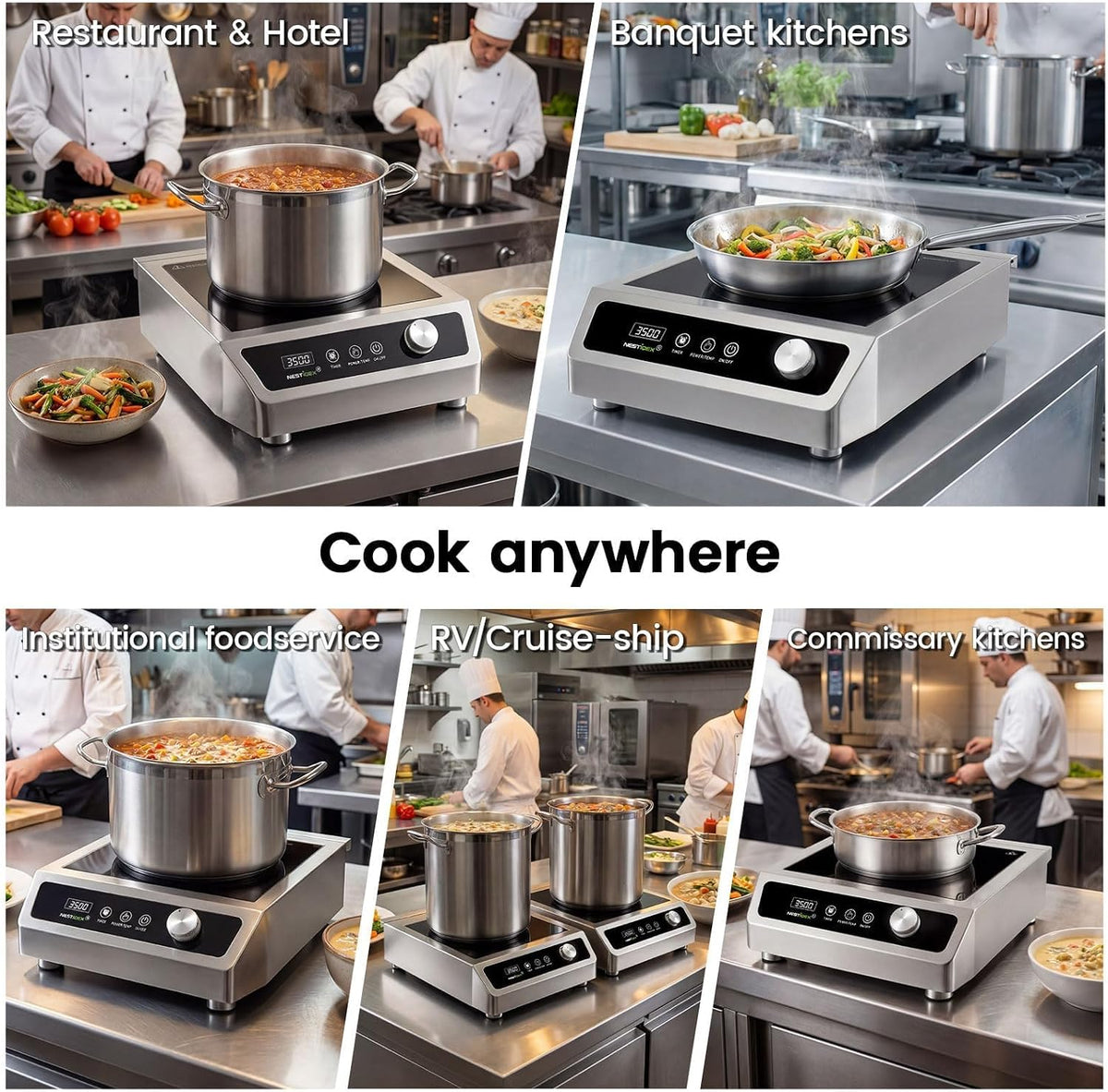 3500W Commercial Induction Cooktop, 208V 3-Phase Induction Burner