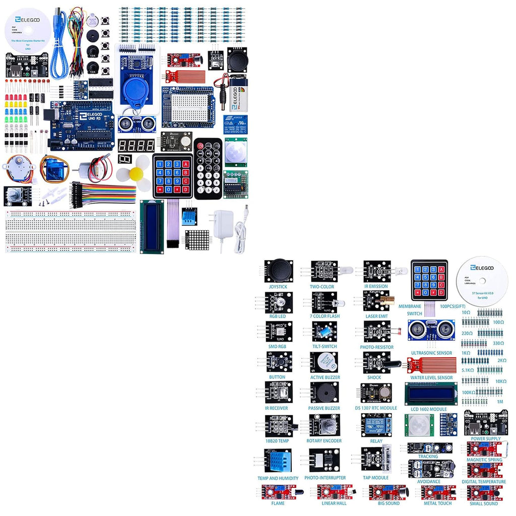 ELEGOO UNO R3 Project Most Complete Starter Kit & ELEGOO Upgraded 37 in 1 Sensor Modules Kit