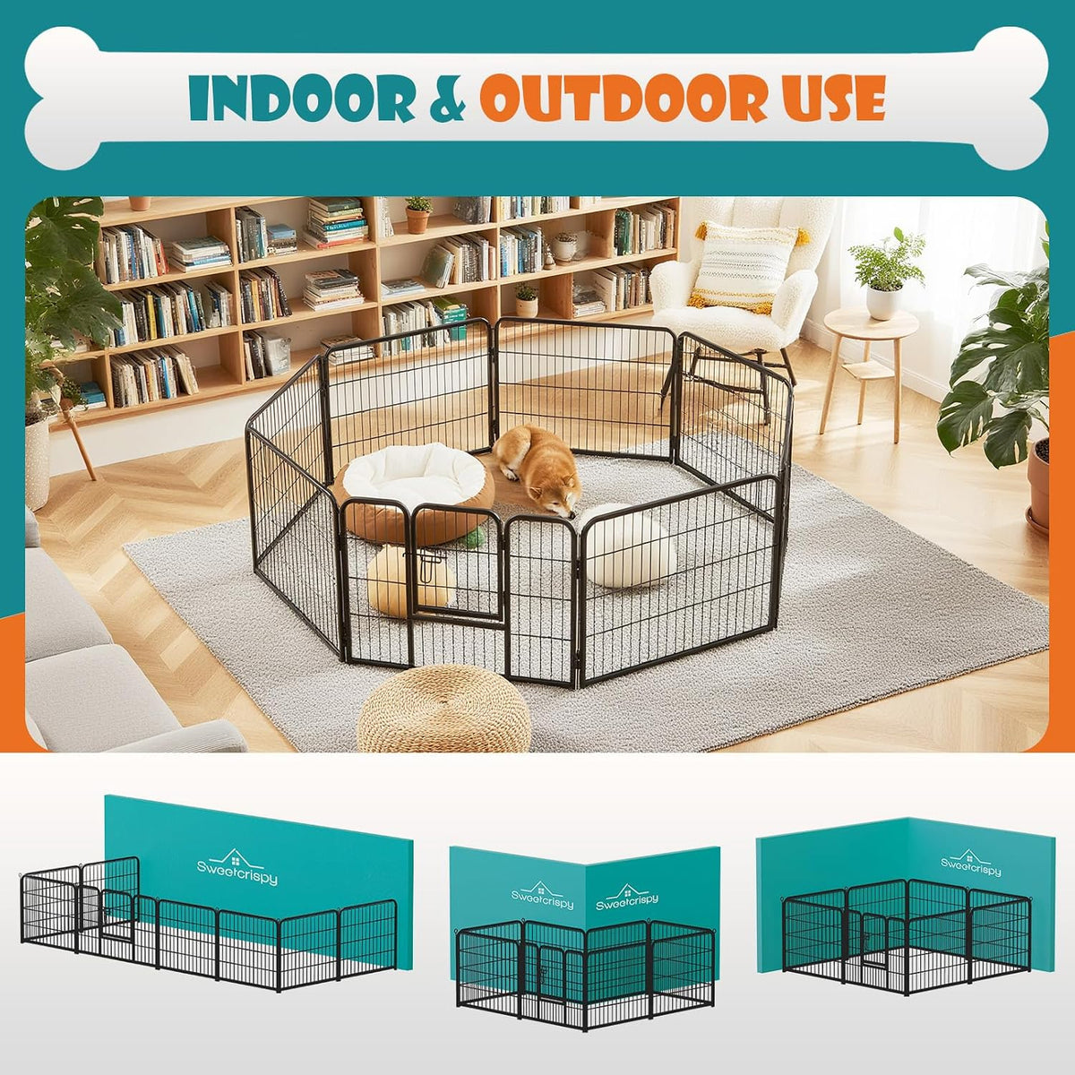 Dog Playpen Indoor 8 Panels 24 Inch, Metal Outdoor Dog Fence Pen