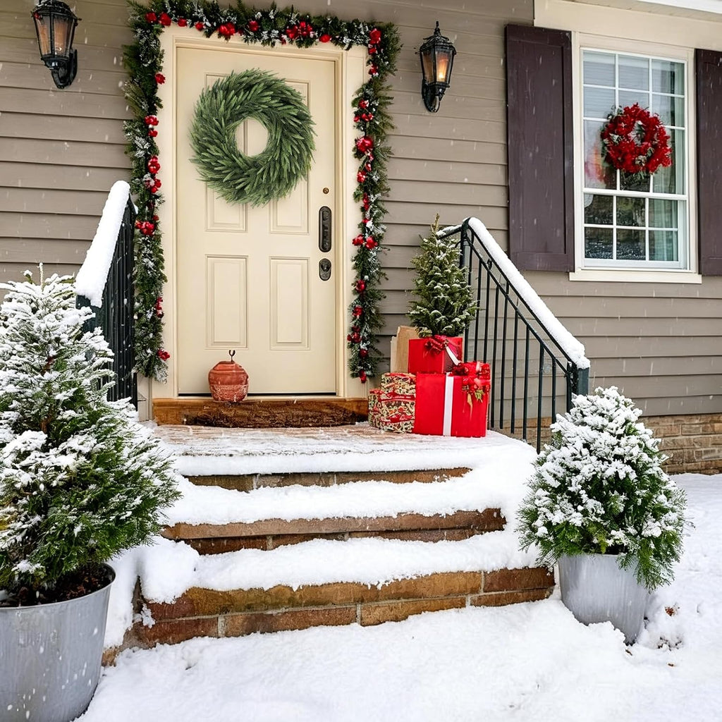 Norfolk Pine Christmas Wreath for Front Door Decoration, 26 in | Green Real Touch Artificial Shapeable Branch, DIY