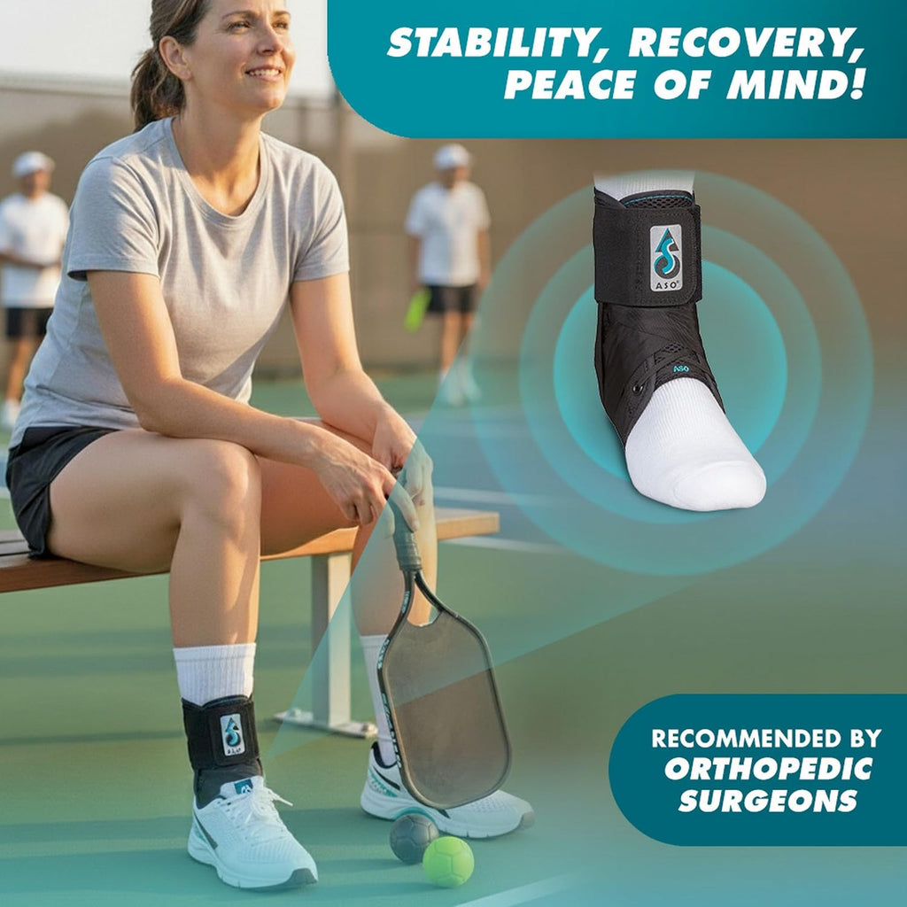 ASO Ankle Stabilizer Lace Up Ankle Brace Sprain Support Black, MD