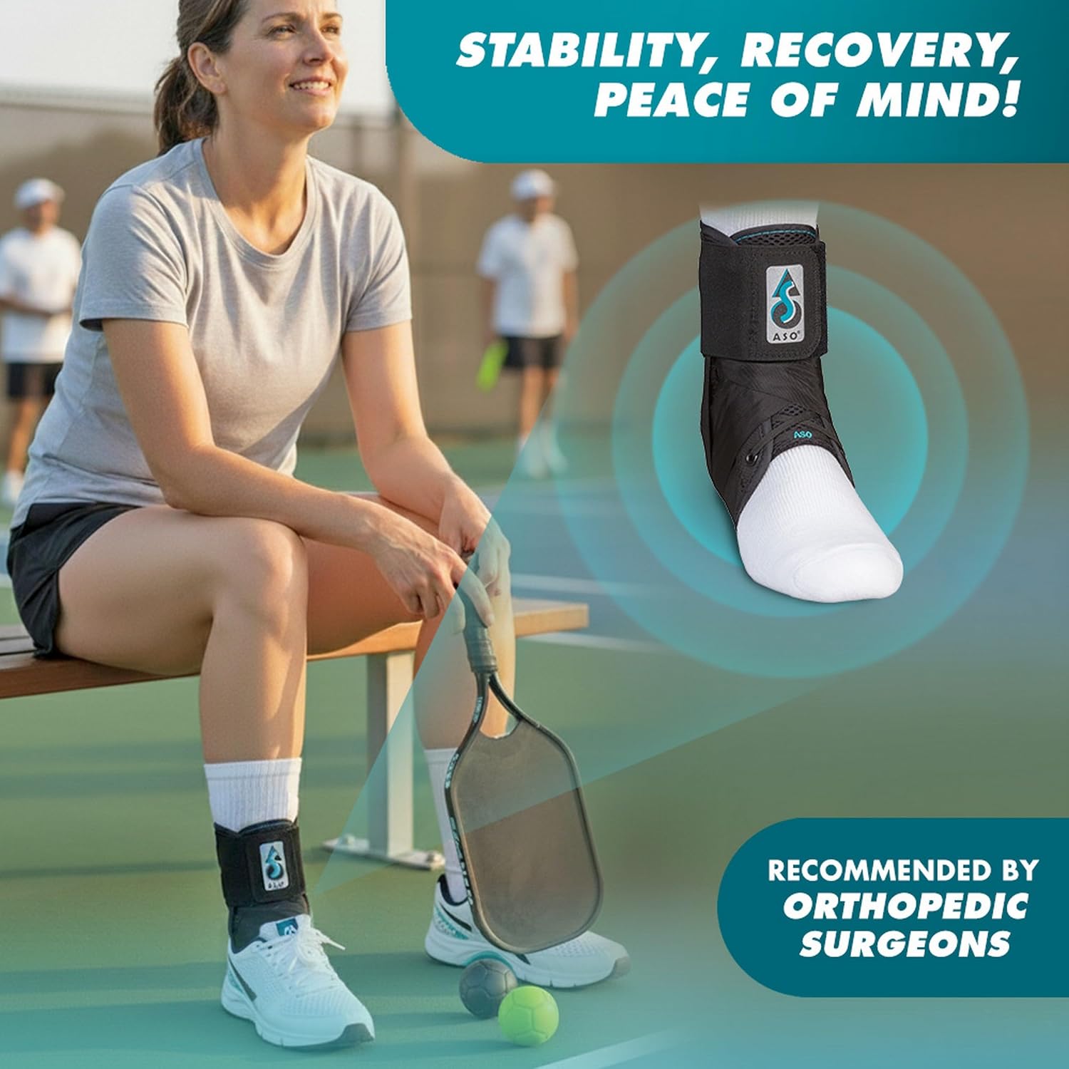 ASO Ankle Stabilizer Lace Up Ankle Brace Sprain Support Black, MD
