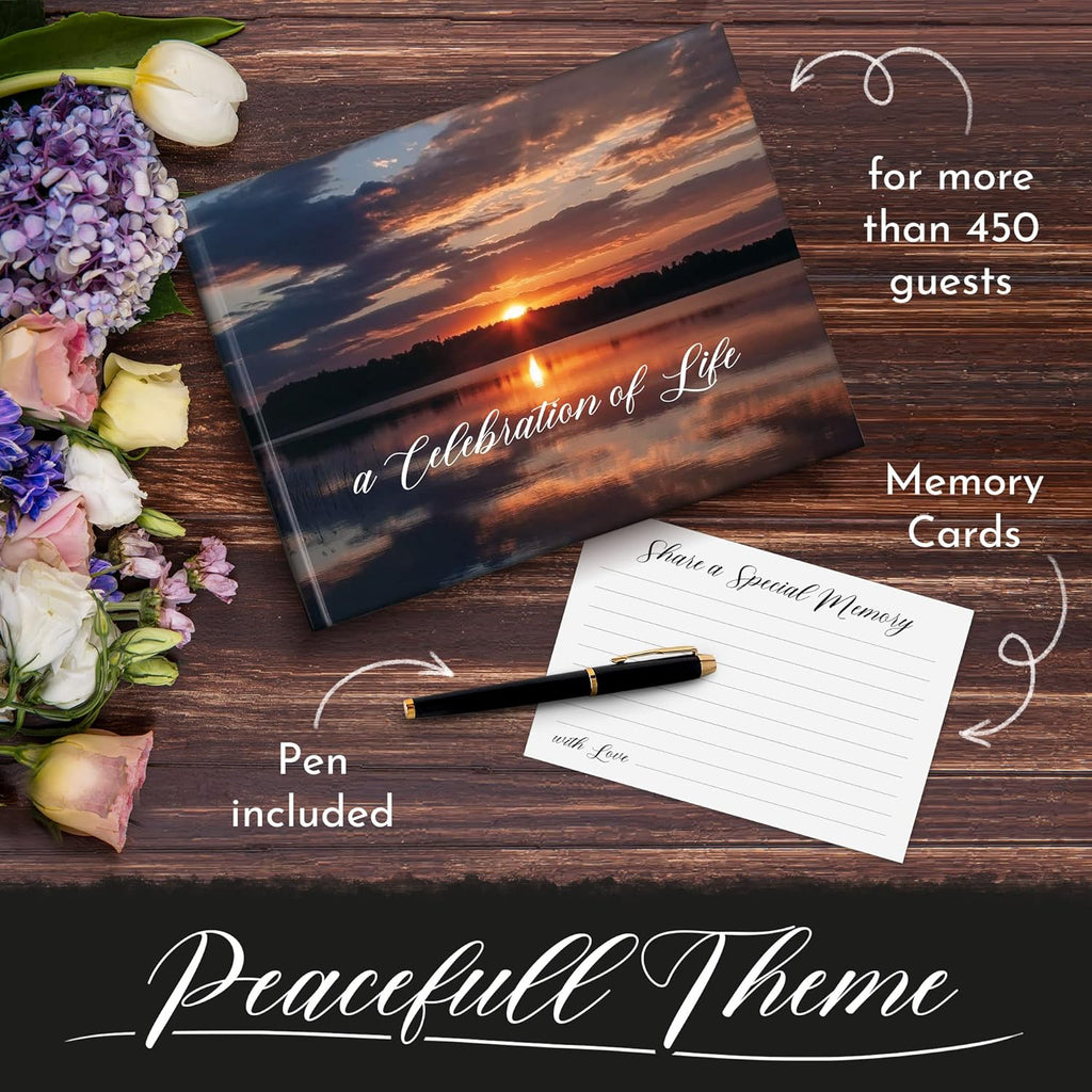All-In-One Funeral Guest Book Set – Elegant Memorial Guestbook, Funeral Register Book, 60 Memory Cards, Collection