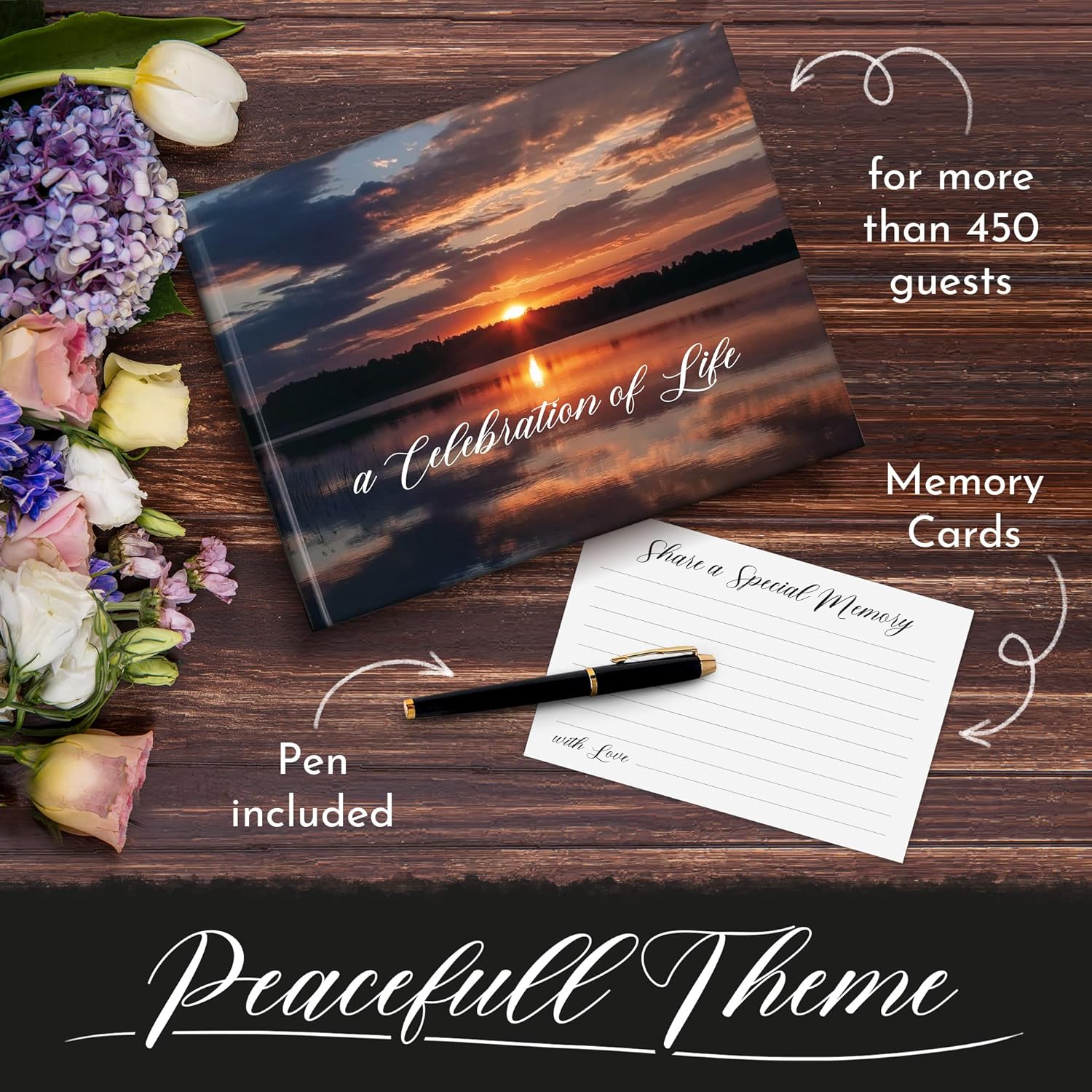 All-In-One Funeral Guest Book Set – Elegant Memorial Guestbook, Funeral Register Book, 60 Memory Cards, Collection