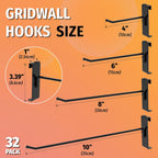32 Pack 6 Inch Black Gridwall Hooks for 3 × 3 Wire Grid Panel | 30 lb Capacity Metal Display Hangers for Retail Store