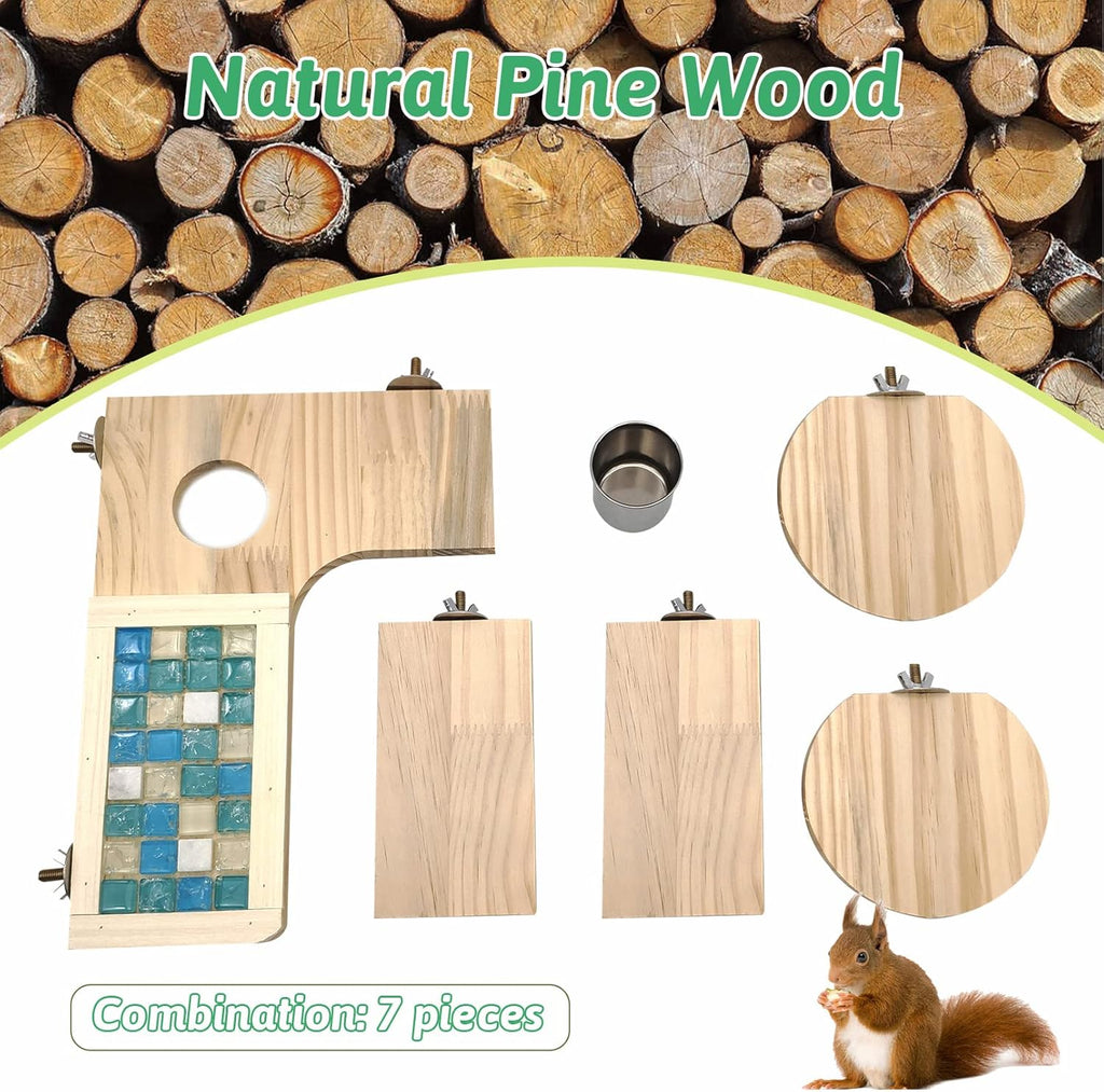 Wooden Hamster Cage Platform Set Wood Chinchilla Ledges and Platforms Rectangle L-Shaped Round Cage Accessories with