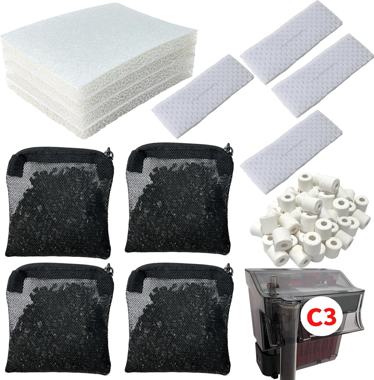 Filter Media Kits Compatible with Fluval C3 (50 Gal) Aquarium Power Filter