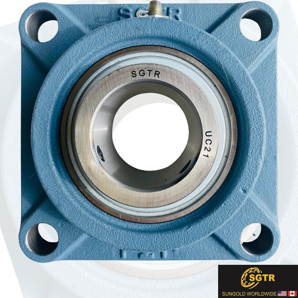(1 Pack) SGTR Heavy Duty UCF212-38 Square Flange 2-3/8 inch Bore Bearing, Self-Aligning, Industrial Grade, Chrome Steel and Solid Cast Iron Units
