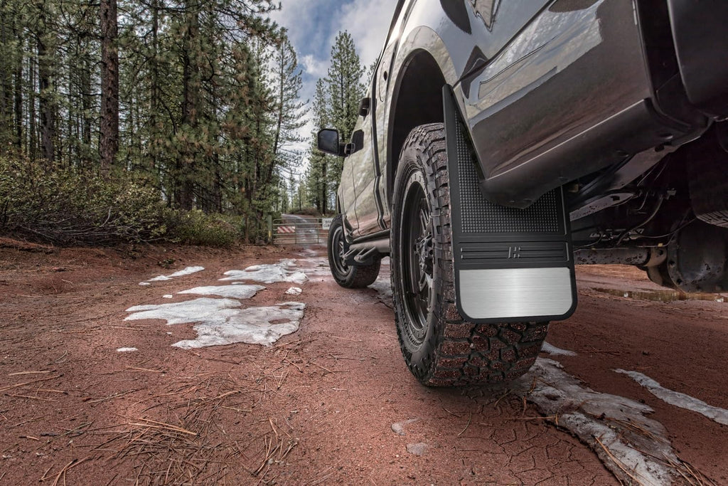 Universal Muddog Mud Flaps | Rubber Rear Mud Flaps - 12" w/o Weight - Black | 55100, 12" X 22" (See Below for Vehicle