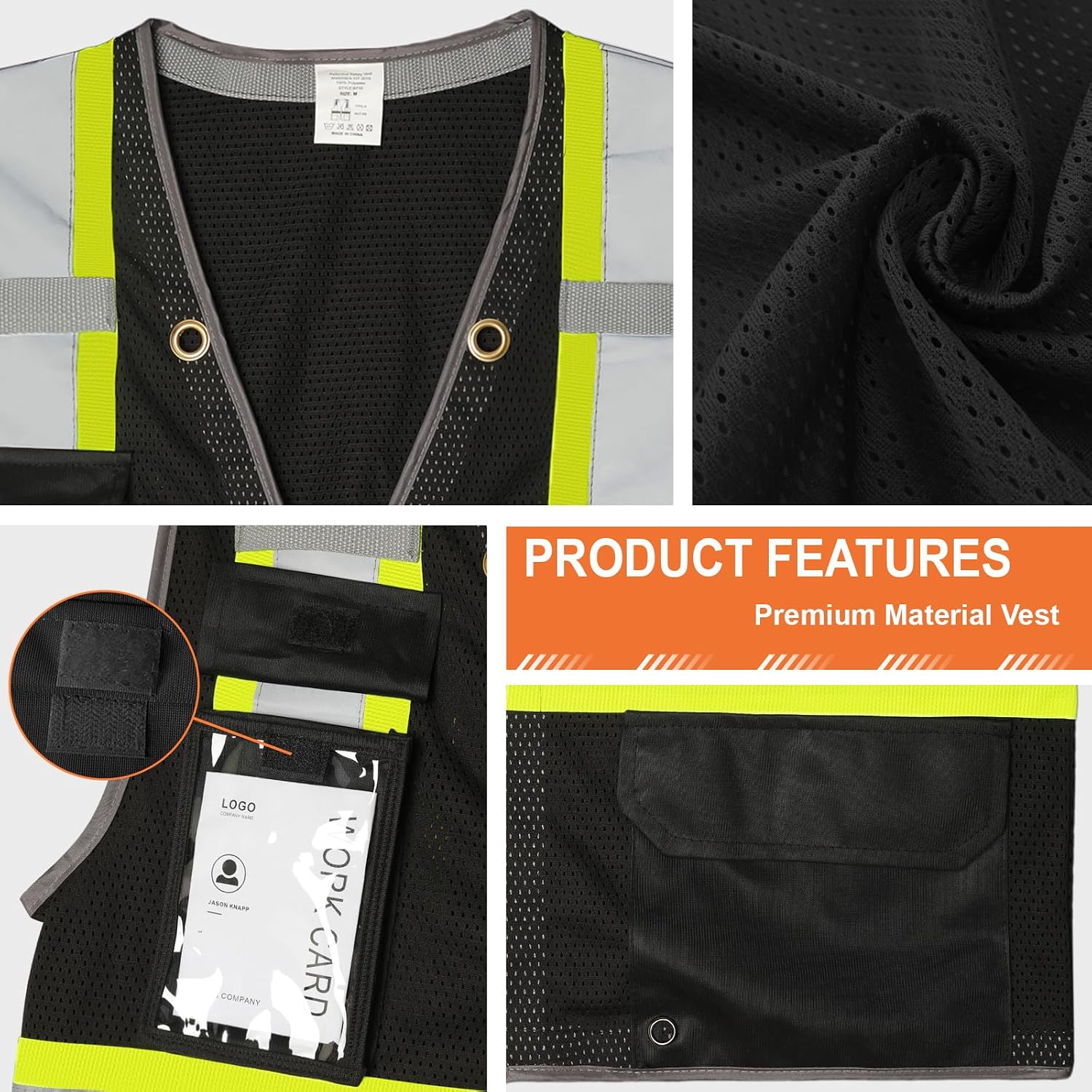 High Visibility Vest for Men Reflective Safety Vest, Black M | 9 Pockets Mesh Safety Vest for Men Women, Class 2 Hi