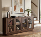 64" Sideboard Buffet Cabinet with Arched Glass Doors,Dark Walnut