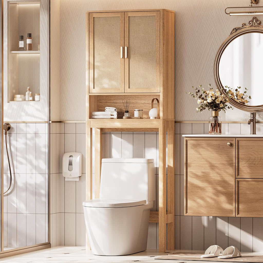 Over the Toilet Storage Cabinet, Bathroom Storage Cabinet with Rattan Doors, Bathroom Cabinet Over Toilet with
