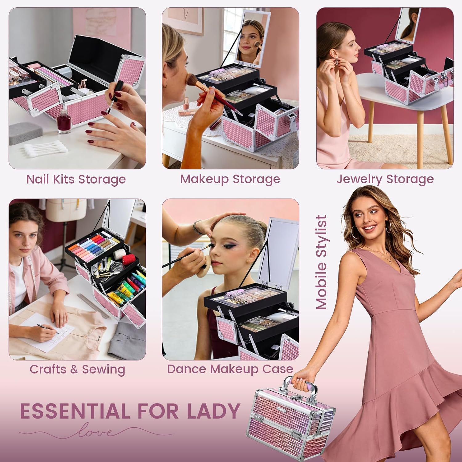 Makeup Case Organizer Makeup Box Cosmetic Train Case with Mirror | Cosmetic Box Portable Makeup Box Organizer 2 Trays