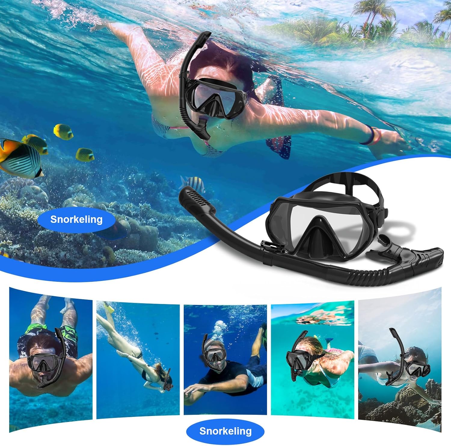 Dry Snorkel Set,Panoramic Wide View Anti-Fog Scuba Diving Mask,Professional Snorkeling Gear for Adults