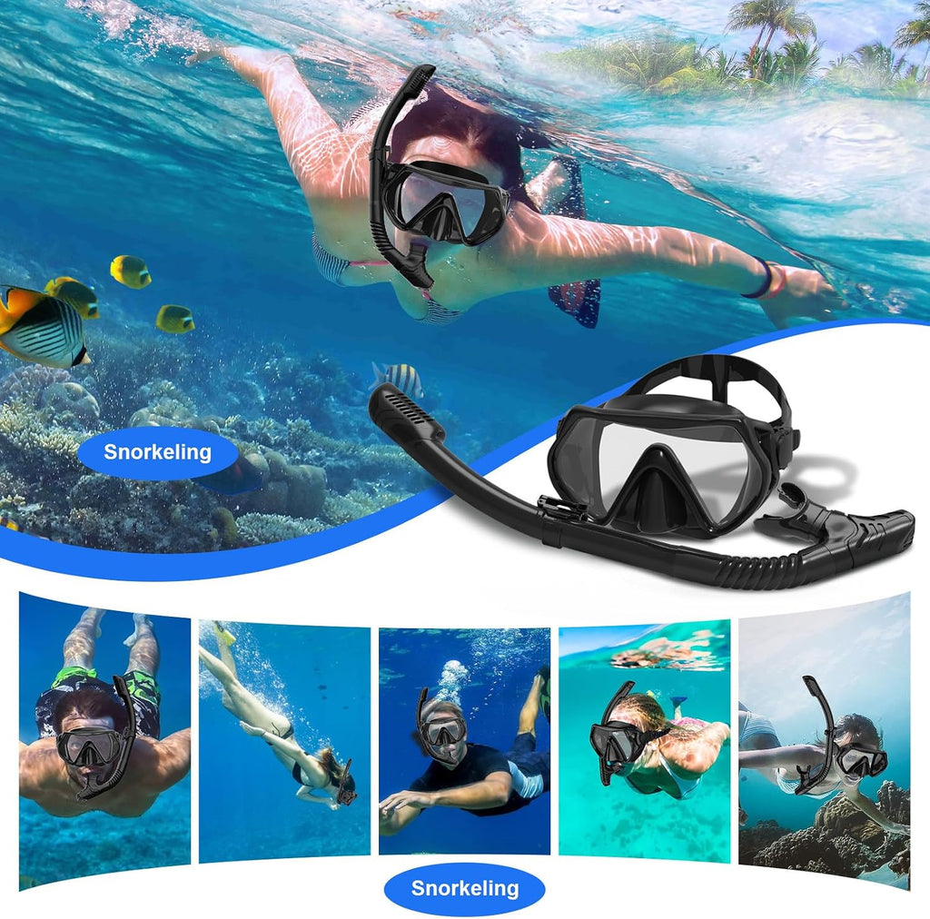 Dry Snorkel Set,Panoramic Wide View Anti-Fog Scuba Diving Mask,Professional Snorkeling Gear for Adults