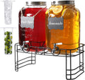 2 Gallon Glass Drink Dispensers for Parties with Stand, 2 Pack