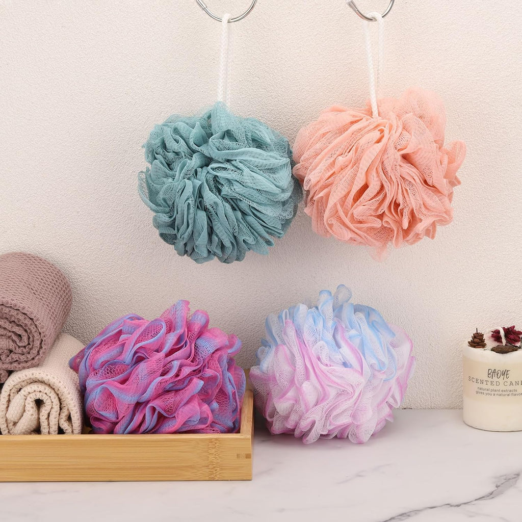 Large Loofah Sponge 75g/Pc, Exfoliating Shower Pouf Bath Scrunchies Bath Scrubber Body Loofahs for Shower - Set of 4