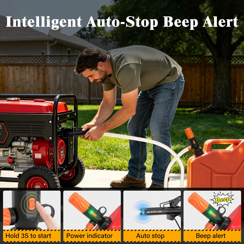 Electric Fuel Transfer Pump, Gas Can Pump with One Touch Start Auto-Stop