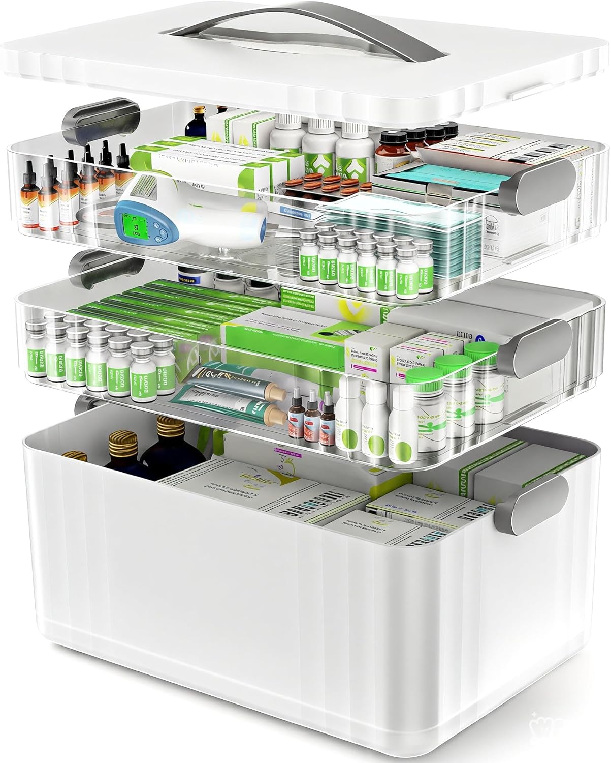 3-Tier Medicine Organizer - Portable Medicine Cabinet with Plastic Handle, Multipurpose Medical Box, Pill Organizer