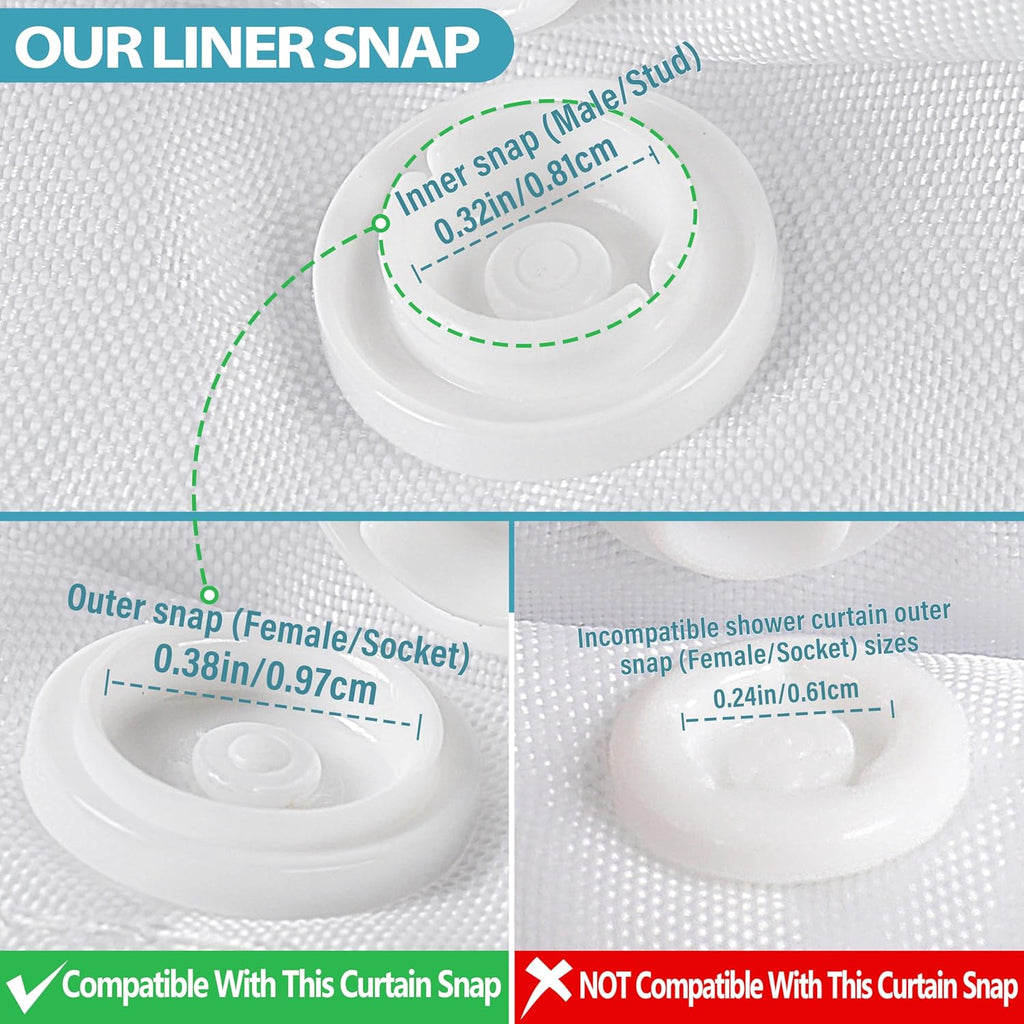 1 Pack Hotel Fabric Snap in Shower Curtain Liner Replacement Removable Water Repellent Liner for Bathroom Shower