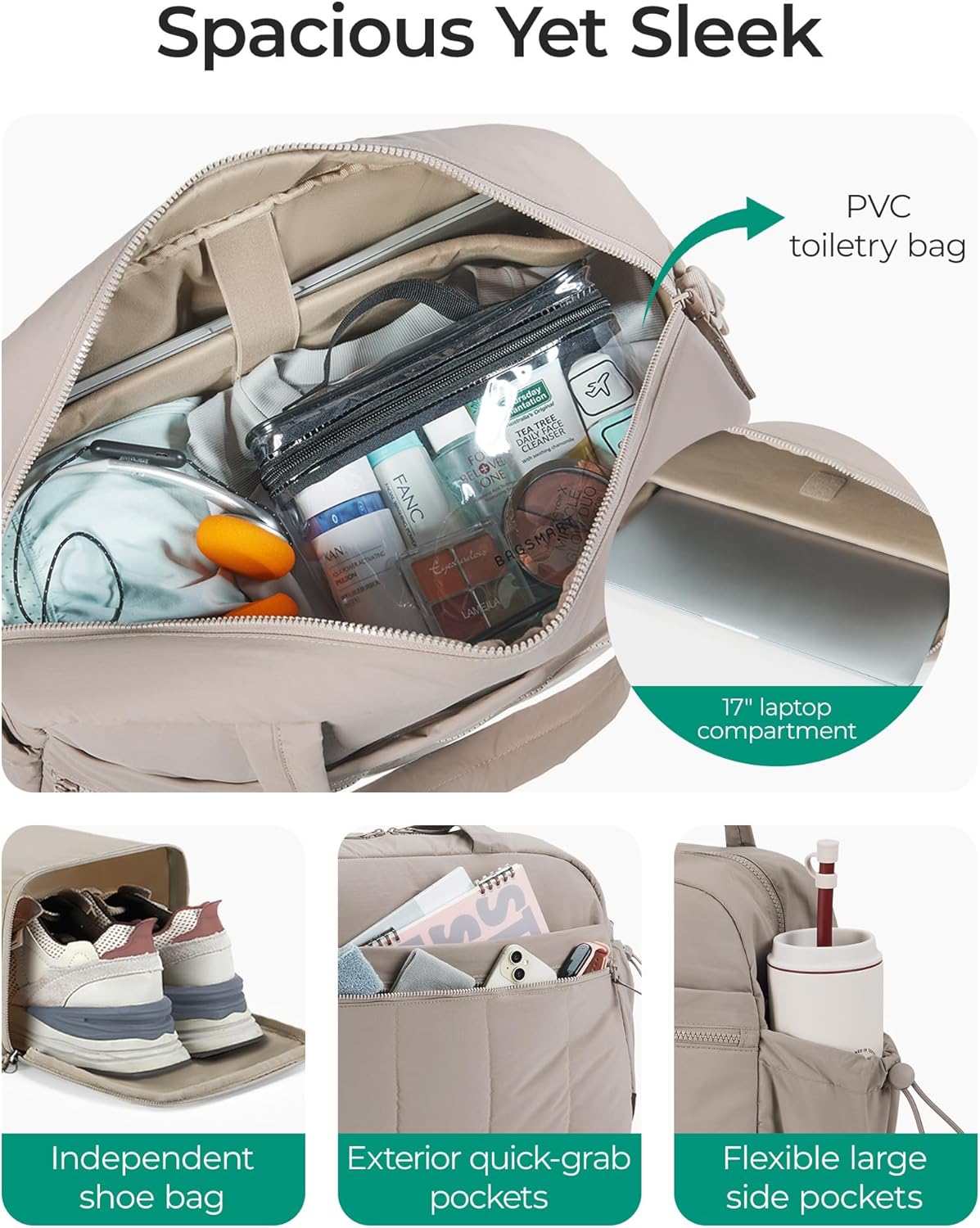 Gym Bag for Women, Duffle Bag for Travel with Wet Pocket, Lightweight Carry on Weekender Duffel, Water Resistant