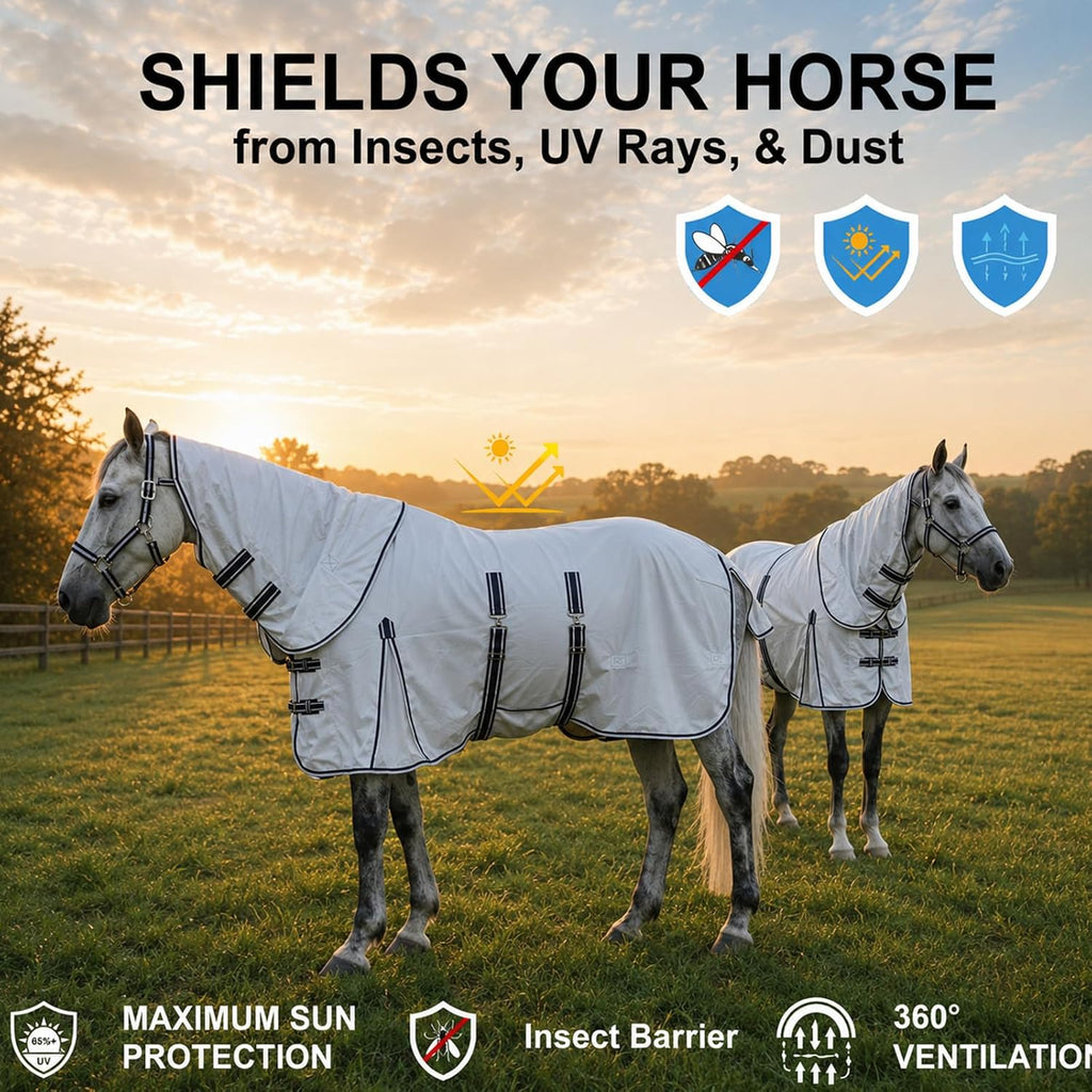 Horse Fly Sheet with Neck & Belly Wrap, Breathable Fine Mesh