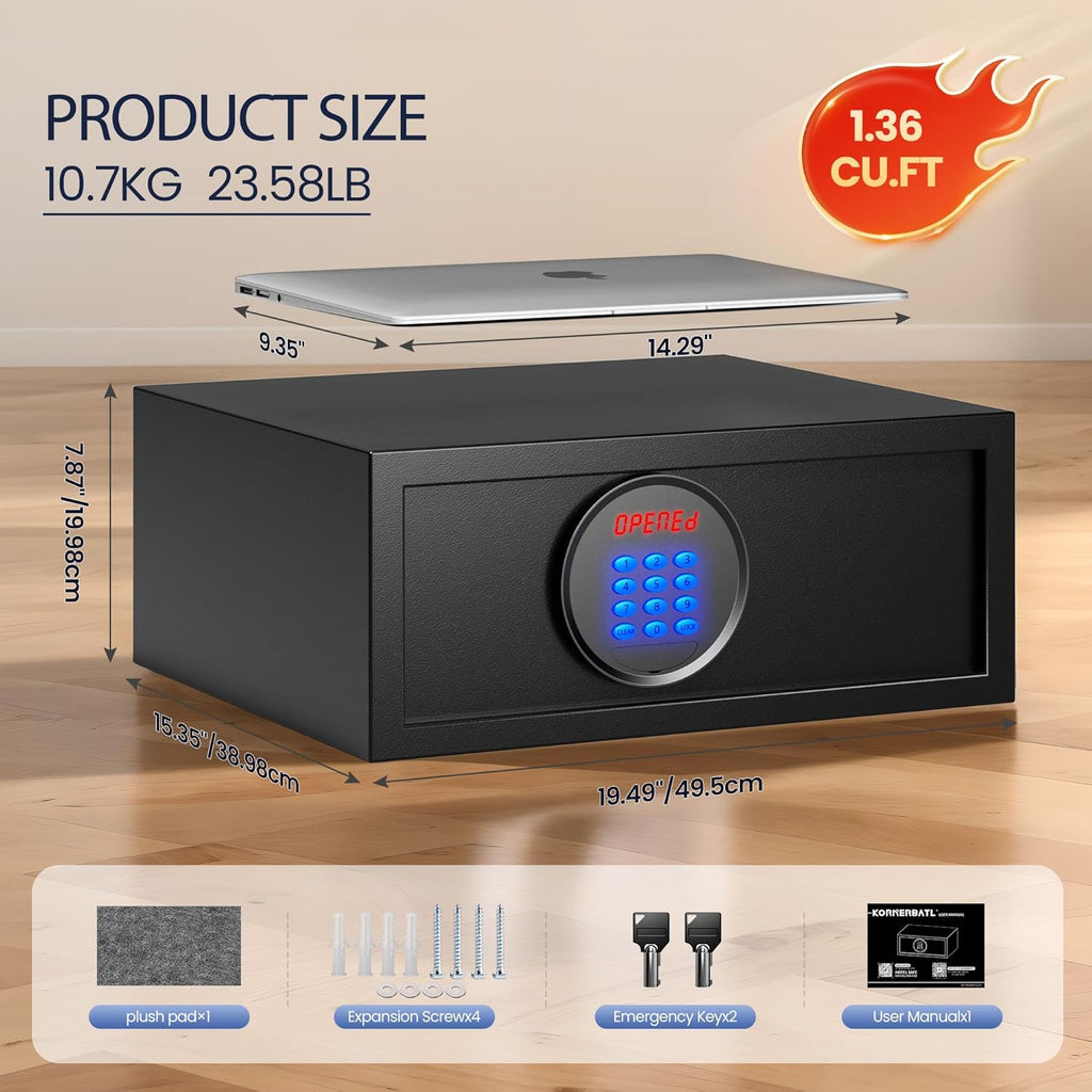𝟐𝟑 𝐋𝐁 Hotel Safe Box with Administrator's Password Safe with Silent Mode & LED, Laptop Safe with Backlit Keypad 𝐆𝐢𝐟𝐭𝐬